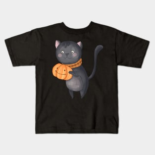 Funny Halloween Cat Pumpkin For Men & Women Kids T-Shirt